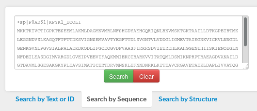 Screenshot of the input form used when searching CATH by protein sequence